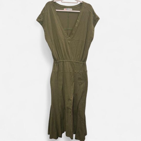Free People Beach Marlow Kelp Green Cotton Hemp Midi Dress M | Cottagecore Boho - Picture 3 of 7